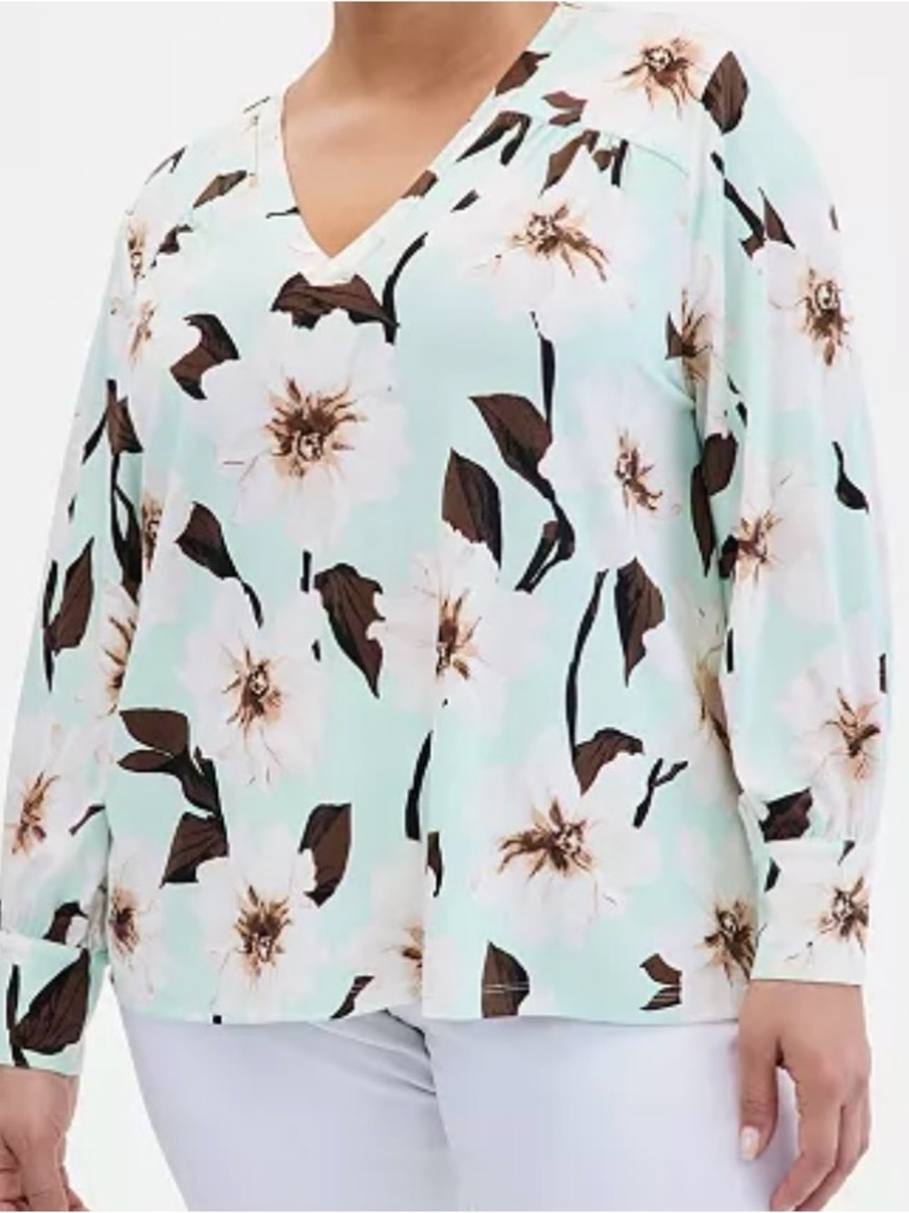 Floral V-Neck Long-Sleeve Top in Mint